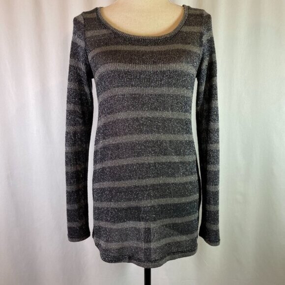 A Pea in the Pod Sweaters - A Pea in the Pod Maternity Tunic Sweater Metallic Gray Stripe Long Sleeve Size S